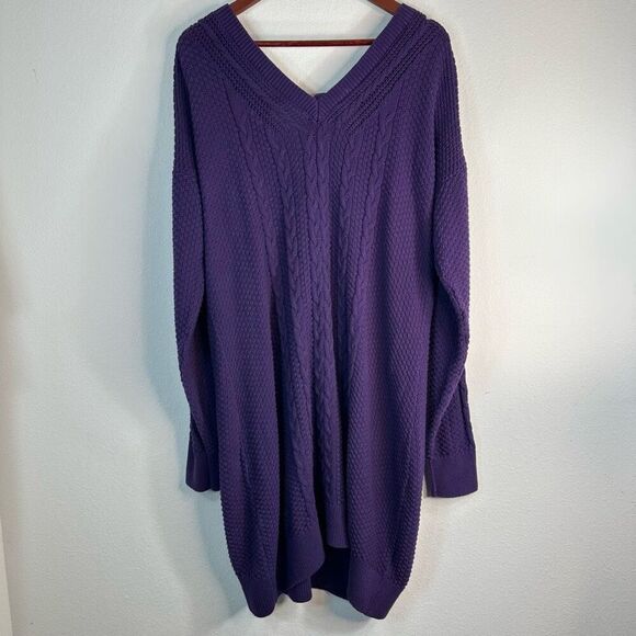 Abercrombie & Fitch Women Purple Cable Knit Sweater Dress XL Open Back Fisherman - Picture 1 of 10